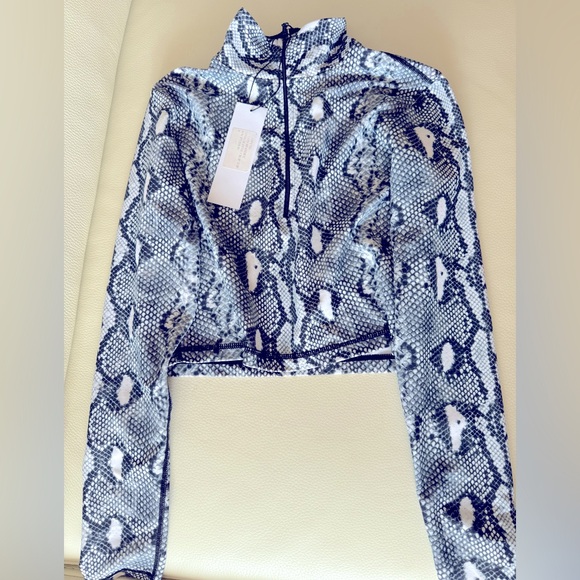 Adam Selman Python print cropped top sweatshirt zipper S $180 NEW - Picture 9 of 10